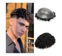 Cabello masculino Sistema de reemplazo de cabello humano con rizo de 15 mm, peluquín for hombre con base de inyección de piel fina de PU de 0,12 a 0,14 mm y parte frontal festoneada Pelucas de uso dia