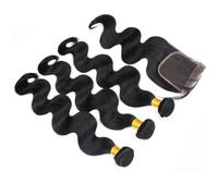 Cabello Natural Humano pelo humano natural brasileña lcabello humano Color negro natural body wave human hair Bundles with closure 12 14 16+10 pulgadas