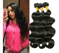 Cabello Natural Humano pelo humano natural brasileña lcabello humano Color negro natural body wave Human hair Bundles for women Total 300g 18 18 18 pulgadas