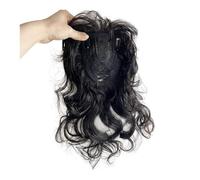 Cabello natural ondulado con flequillo, pelo humano para mujeres calvas, cabello castaño oscuro (negro)