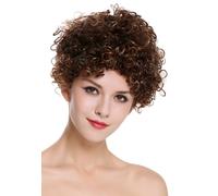 Cabello Natural Peluca de Mujer Corto Kraus Rizado Castaño Braun Rubio Mechas