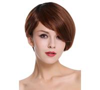 Cabello Natural Peluca de Mujer Corto Raya Liso Negro Cobre Rojo Mecha
