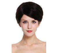 Cabello Natural Peluca Mujer Corto Liso Raya Color Natural Marrón Oscuro Moreno