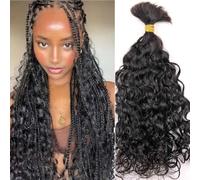 Cabello ondulado suelto a granel, cabello humano mojado y ondulado a granel for trenzar, extensiones de trenzas sin trama, 100g por paquete, Color Natural(3 Bundles 300g,12 Inch)