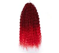 Cabello rizado ondulado con agua, cabello trenzado de ganchillo, cabello trenzado sintético, Rubio degradado, rosa, extensión de cabello trenzado ondulado profundo de 24 pulgadas(T1B-RED)