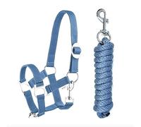 Cabestro juego de cuerda guía con mosquetón ajustable, cabestro para caballo, caballo de madera (mosquetón azul, mini Shetty)