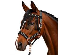 Cabestro para caballos con cuerda de caballo y flecos - Juego de cabestro para caballos, 2 posiciones ajustables, protección antimoscas (pura sangre (mazorca), color liso