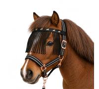 Cabestro para caballos con cuerda de caballo y flecos - Juego de cabestros para caballos, oro rosa, 2 posiciones ajustables, protección antimoscas (pony, monocromo)