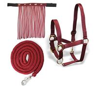 Cabestro para caballos con cuerda y flecos de mosca, Protectores, Cabestro con punto - Cabestro Pony Shetty Cabestro Cob Full Kb (sangre fría (X-Full), color burdeos negro