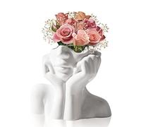 Cabeza Artística Florero, Cara Humana Arte Jarrón De Cerámica, Florero De Cara, Jarrón De Cerámica De Arte De Cara Humana, Maceta Blanca Escultura para La Decoración De Sala De Estar Oficina Casa