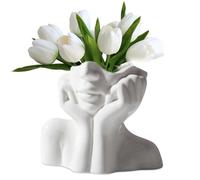 Cabeza Artística Florero, Jarrón De Cerámica De Arte De Cara Humana, Maceta Blanca Escultura para La Decoración De Sala De Estar Oficina Casa