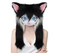 Cabeza de animal peluda - Disfraz de ojos grandes con pelo largo, máscara de felpa esponjosa para cosplay, divertida, gran tamaño para fiestas, accesorio creativo de Halloween, para adultos