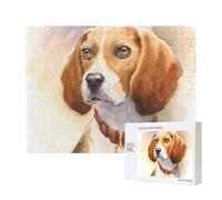 Cabeza de Beagle en Acuarela,Rompecabezas de Madera de 500 Piezas, Juego Familiar, Rompecabezas para Adultos, Adolescentes, decoración del hogar