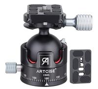 Cabeza de bola de perfil bajo resistente trípode de cámara de 46 mm de diámetro con dos placas de liberación rápida de 1/4 pulgadas para trípode de cámara, monopié, DSLR, carga máxima 44 libras/20 kg