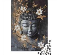 Cabeza de Buda Flores Blancas Puzzle de 1000 Piezas Papel para Adultos Decoración Relajación Hogar Regalo 52x38cm/1000pcs