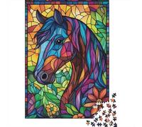 Cabeza de Caballo Colorida Puzzle de 1000 Piezas Puzzle para Adultos Papel Estilo Vidrieras Juego de Puzzle 1000 Piezas Decoración Familiar Relajación Regalo 38x26cm/1000pcs