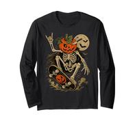 Cabeza de Calabaza Esqueleto monopatín Jack O Lantern Moon Bats Manga Larga