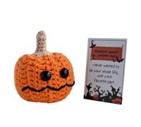 Cabeza de calabaza tejida a mano con tarjetas de mensaje positivo, festivales de Halloween, muñecos de calabaza de ganchillo para regalo