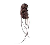 Cabeza de capullo de flor natural, peinado enrollado, cabeza de moño trenzado, clip de clip, peluca sintética, elegante, parte superior alta, extensión esponjosa (marrón oscuro)