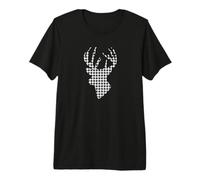 Cabeza de Ciervo Negro Blanco Pata de Gallo Diseño Caza Camiseta Premium