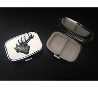 Cabeza de ciervo roja A53 hecha de peltre inglés fino en una pastilla rectangular de metal plateado de viaje