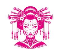 cabeza de cyborg de geisha japonesa Calcomanías de pared de PVC 67.2x72.6cm No daña la superficie de la pared Rosa roja
