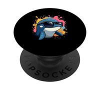 Cabeza de delfín caricaturesca con gafas y salpicaduras PopSockets PopGrip Adhesivo