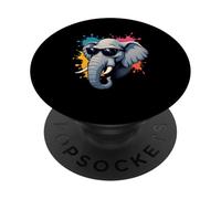 Cabeza de elefante caricaturesca con gafas y salpicaduras PopSockets PopGrip Adhesivo