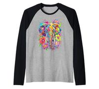 Cabeza de Elefante Colorida Vibrante Splash Art Floral Camiseta Manga Raglan