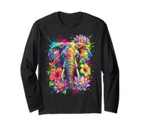 Cabeza de Elefante Colorida Vibrante Splash Art Floral Manga Larga