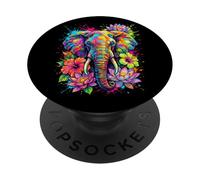 Cabeza de Elefante Colorida Vibrante Splash Art Floral PopSockets PopGrip Adhesivo