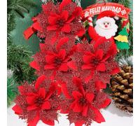 Cabeza de flor de seda de Navidad, flor de pascua roja, dorada y blanca, para bricolaje, ramo de flores de Navidad, árbol decorativo para el hogar, color plateado