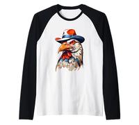 Cabeza de Gallo Estilizada con Sombrero Colorido Camiseta Manga Raglan