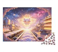 Cabeza de Gato Fantasía Vía del Tren Puzzle de 1000 Piezas Juego de Puzzle 1000 Piezas Papel para Adultos Ciudad Nocturna Hogar Relajante Regalo 70x50cm/1000pcs