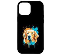 Cabeza de golden retriever - estilo caricatura con fondo art Carcasa para iPhone 12 Pro Max