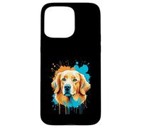 Cabeza de golden retriever - estilo caricatura con fondo art Carcasa para iPhone 15 Pro Max