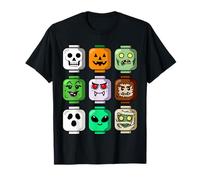 Cabeza de ladrillo de construcción de Halloween Calabaza Fantasma Zombie Niños Camiseta