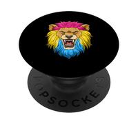 Cabeza De León Rugiente con Los Colores del Orgullo PopSockets PopGrip Adhesivo