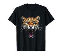 Cabeza de leopardo enojado rugiendo animal salvaje arte de la selva Camiseta