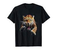 Cabeza de leopardo enojado rugiendo animal salvaje arte de la selva Camiseta
