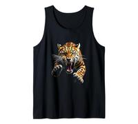 Cabeza de leopardo enojado rugiendo animal salvaje arte de la selva Camiseta sin Mangas
