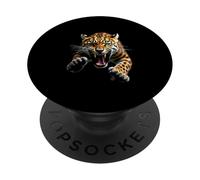 Cabeza de leopardo enojado rugiendo animal salvaje arte de la selva PopSockets PopGrip Adhesivo