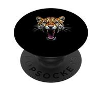 Cabeza de leopardo enojado rugiendo animal salvaje arte de la selva PopSockets PopGrip Adhesivo