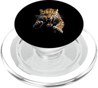 Cabeza de leopardo enojado rugiendo animal salvaje arte de la selva PopSockets PopGrip para MagSafe