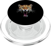 Cabeza de leopardo enojado rugiendo animal salvaje arte de la selva PopSockets PopGrip para MagSafe