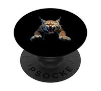 Cabeza de lince enojado rugido animal salvaje arte bosque PopSockets PopGrip Adhesivo