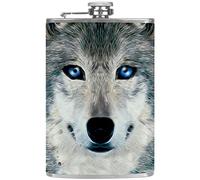 Cabeza de Lobo Acuarela 8 oz Petaca de Acero Inoxidable para Whisky Licor Alcohol con tapón de Rosca Embudo, corrosión Resistente un Buen Regalo para Hombre, Esposo, Padre 227ml