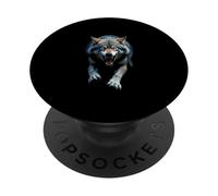 Cabeza de lobo enojado rugiendo animales salvajes arte del bosque PopSockets PopGrip Adhesivo