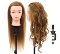 Cabeza de maniquí con 70 % de cabello , cabeza de muñeco de entrenamiento de cosmetología para práctica de peinados y , cabeza de maniquí con soporte de pinza de mesa