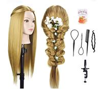 Cabeza de maniquí de 66 cm para entrenamiento de cosmetología para el pelo de la cabeza del maniquí modelo de la cabeza de peluquería pelo sintético con abrazadera libre ( 27#-2)